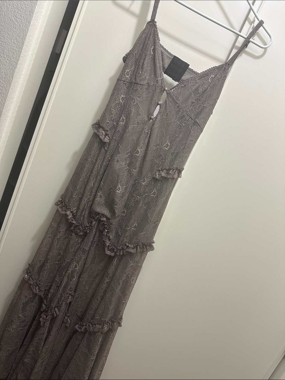 Current Mood Lace Tiered Maxi Slip Dress - Taupe Gray